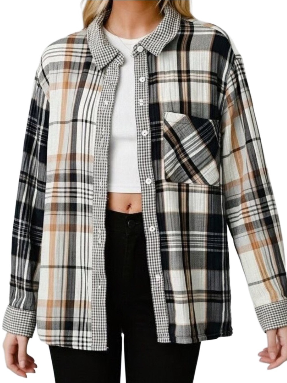Aerie Cotton Button-Up Plaid Shirt